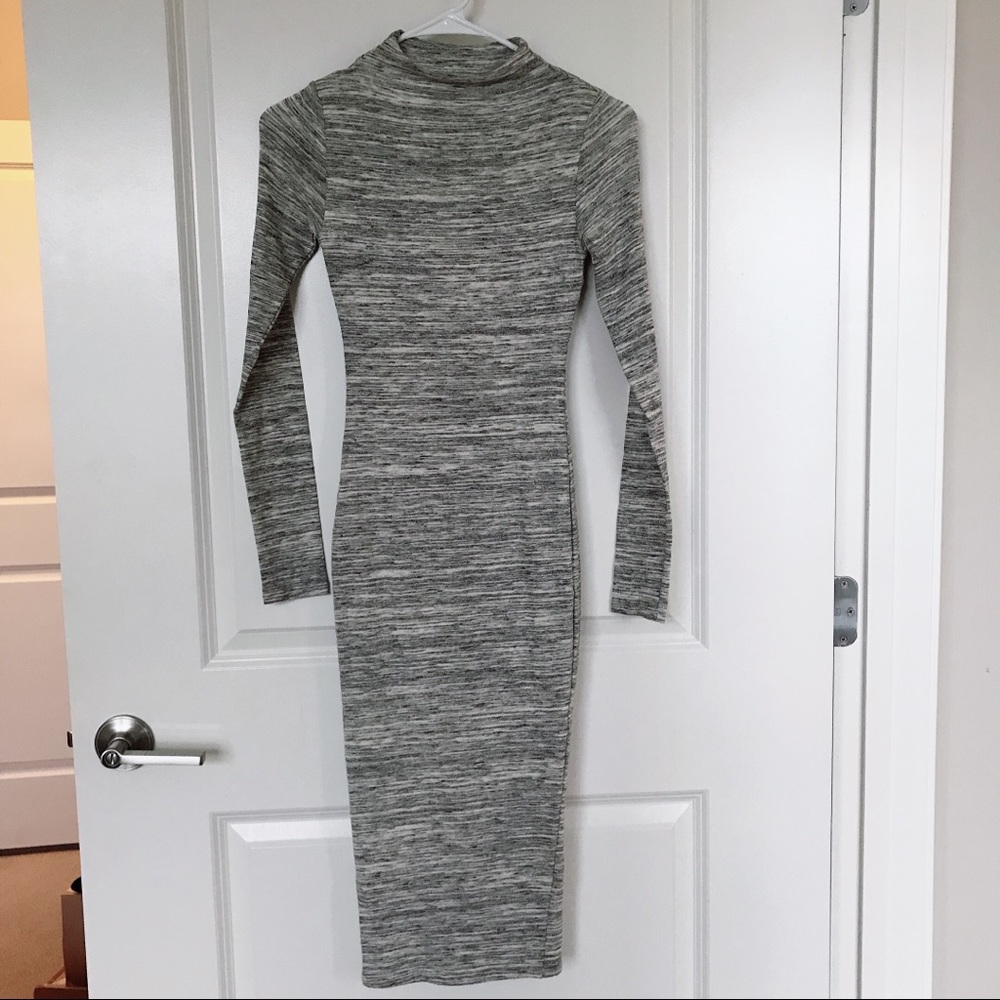 Form Fitting High Neck Midi Dress
